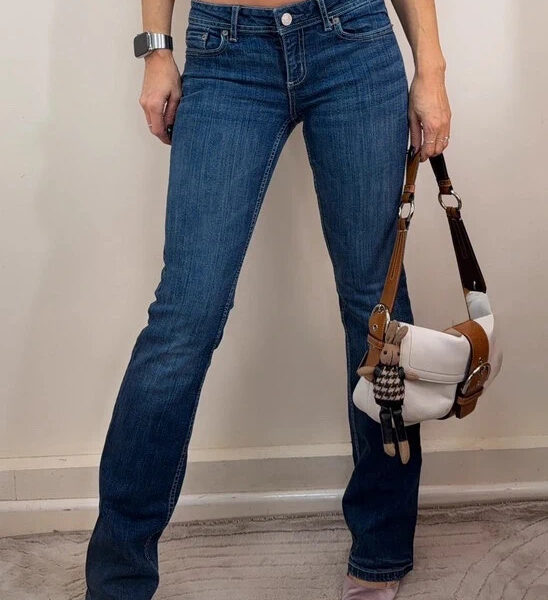 Aeropostale Womens Bootcut low 7” rise blue jeans W30 L32.5 UK 8 embellished y2k