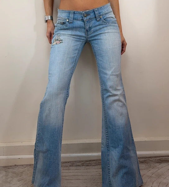 Hydraulic Womens Sweet Flare low 7”rise light jeans UK10 W30L30.5 embroidered