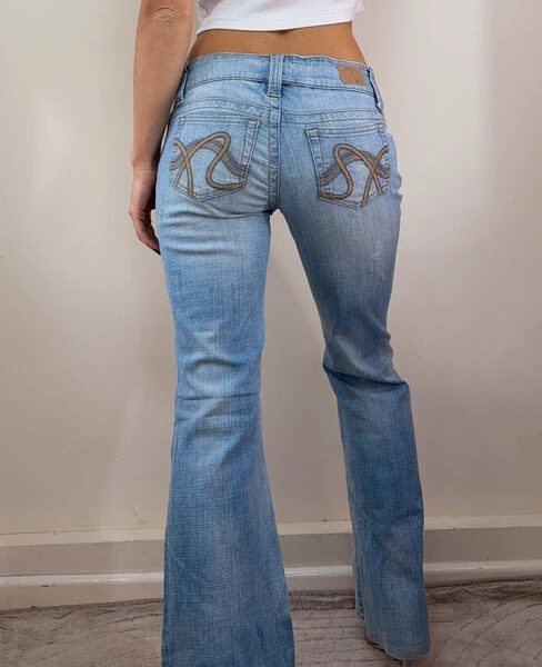Hydraulic Womens Sweet Flare low 7”rise light jeans UK10 W30L30.5 embroidered