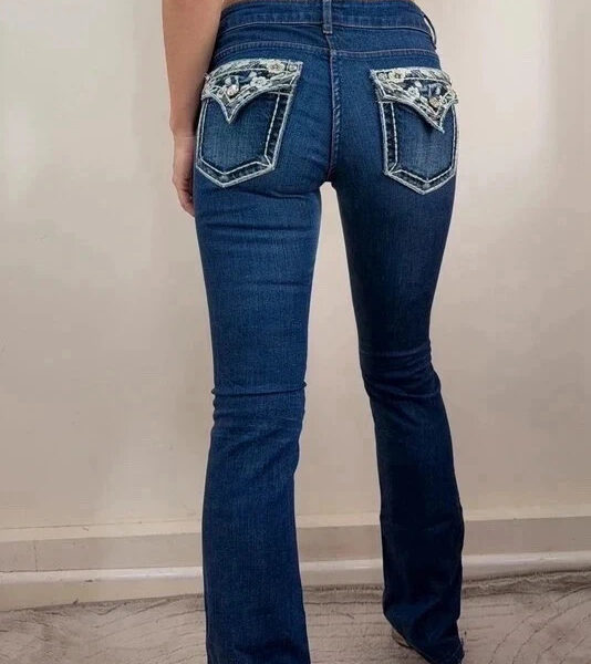 Kookai Womens embellished low rise 7.5” flare jeans blue 36/UK 8 W29 L33 Y2K