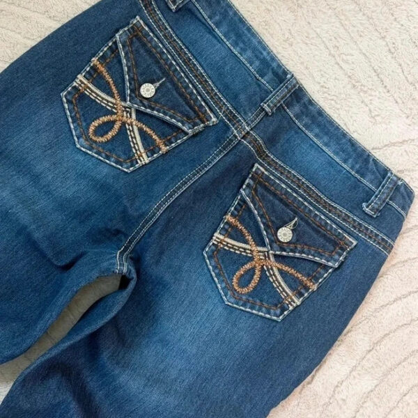 Cato Womens Navy High Rise 10.5” Embroidered Bootcut Curvy Jeans UK12-14 W31 L30