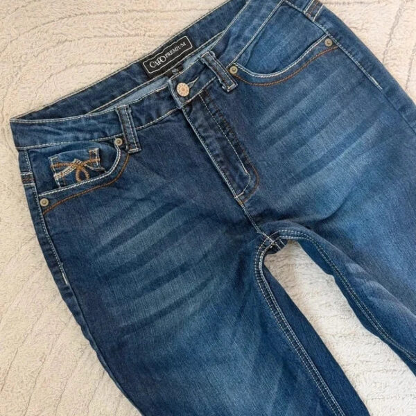 Cato Womens Navy High Rise 10.5” Embroidered Bootcut Curvy Jeans UK12-14 W31 L30