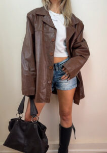 Ventiuno Men's Italian Vintage Brown Leather Jacket 3XL Oversized Button Blazer