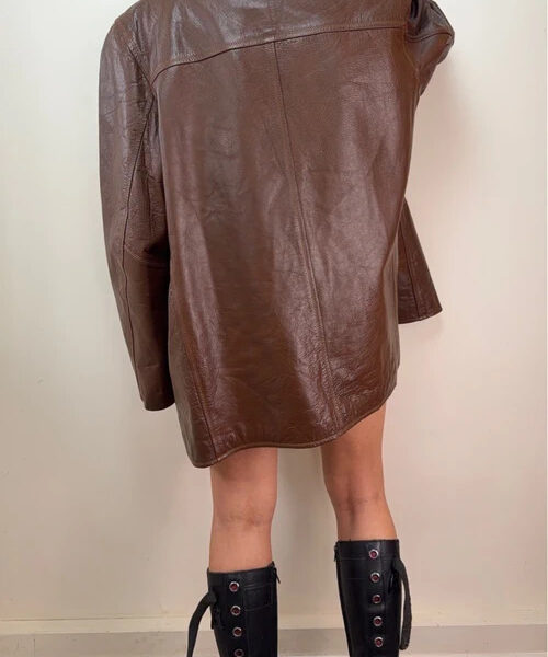 Ventiuno Mens Italian Vintage Brown Leather Jacket 3XL Oversized Button Blazer