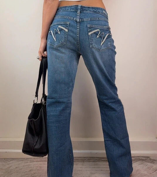 Brody Womens y2k Mid Rise 9.5” Bootcut Flare Blue Jeans W32 L29 UK 12-14 Stitch