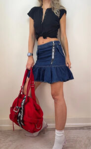 Love Moschino Dark Denim Low Rise Ruffle Mini Fitted Skirt — photo 2 of 14