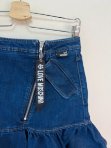 Love Moschino Dark Denim Low Rise Ruffle Mini Fitted Skirt — photo 8 of 14