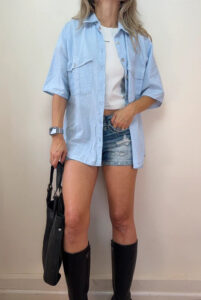 St Michael Vintage 90s Pastel Blue Cotton Oversized Button Shirt