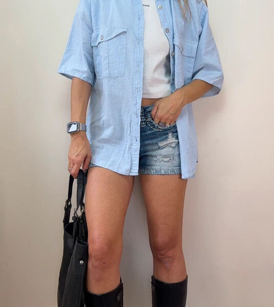St Michael Vintage 90s Pastel Blue Cotton Oversized Button Shirt UK 14 Soft girl