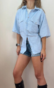 St Michael Vintage 90s Pastel Blue Cotton Oversized Button Shirt — photo 2 of 8