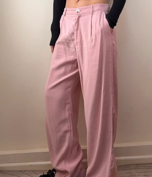 Savida Blush Pink High Rise 12” Wide Leg Tailored Trousers UK 10 W30 L29 Soft girl Y2K