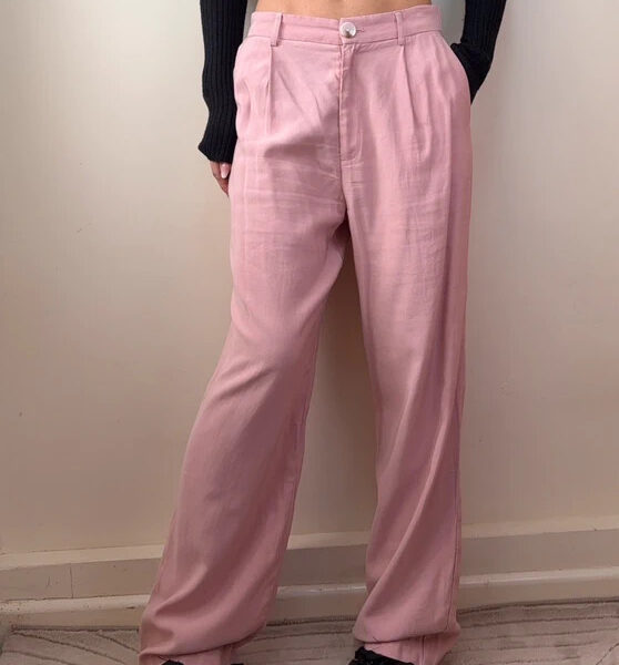 Savida Blush Pink High Rise 12” Wide Leg Tailored Trousers UK 10 W30 L29 Soft girl Y2K