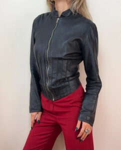 Kookai Women's Black Leather Fitted Corset Jacket