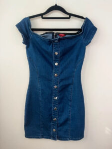 Guess Women's Blue Denim Off Shoulder Button Mini Bodycon Dress — photo 4 of 10