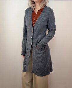 Repeat Pure Cashmere longline cardigan grey minimalist quiet luxury spring knit