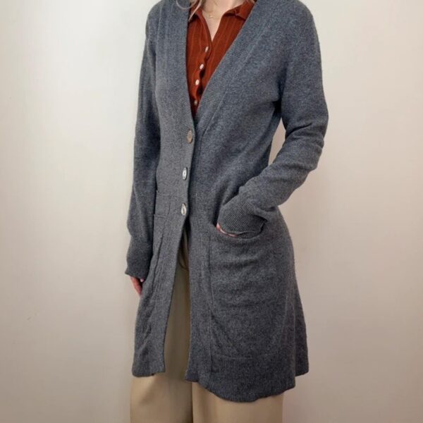 Repeat Pure Cashmere longline cardigan grey minimalist quiet luxury spring knit