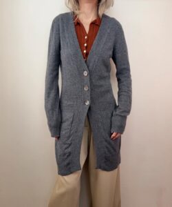 Repeat Pure Cashmere longline cardigan grey minimalist quiet luxury spring knit — photo 2 of 9