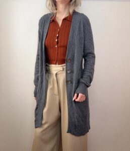 Repeat Pure Cashmere longline cardigan grey minimalist quiet luxury spring knit — photo 3 of 9