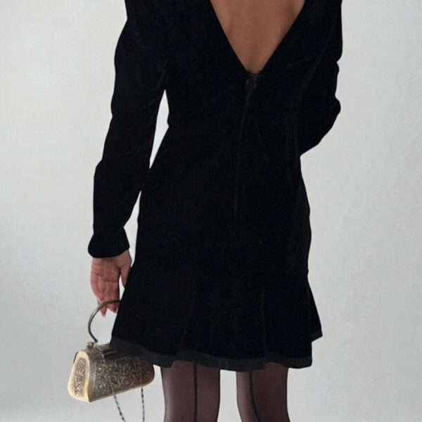 Women's UK 10 Louis Féraud black velvet& silk evening dress ruffles open back
