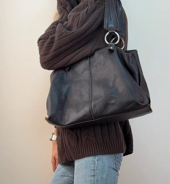 Vintage 90s Furla Y2K Brown Pebbled Leather Slouchy Hobo Shoulder Bag O-Ring