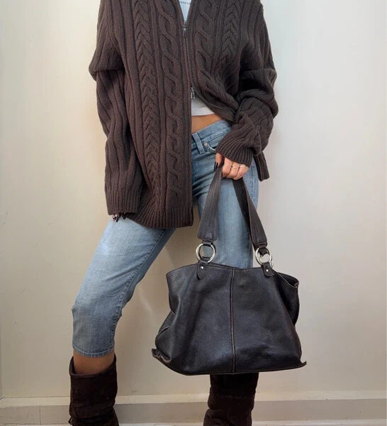 Vintage 90s Furla Y2K Brown Pebbled Leather Slouchy Hobo Shoulder Bag O-Ring