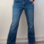 Arya Womens Bootcut Flare low 8”rise blue jeans W34 L28 UK 12-14 embroidered y2k