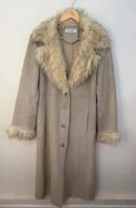 Balmain womens Y2K Beige Faux Shearling Fur Afghan Penny Lane Long Coat — photo 10 of 15
