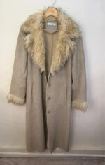 Balmain womens Y2K Beige Faux Shearling Fur Afghan Penny Lane Long Coat — photo 11 of 15