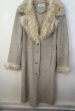 Balmain womens Y2K Beige Faux Shearling Fur Afghan Penny Lane Long Coat — photo 14 of 15