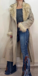 Balmain womens Y2K Beige Faux Shearling Fur Afghan Penny Lane Long Coat — photo 3 of 15