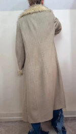 Balmain womens Y2K Beige Faux Shearling Fur Afghan Penny Lane Long Coat — photo 4 of 15