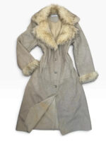Balmain womens Y2K Beige Faux Shearling Fur Afghan Penny Lane Long Coat — photo 5 of 15