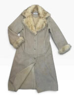 Balmain womens Y2K Beige Faux Shearling Fur Afghan Penny Lane Long Coat — photo 6 of 15