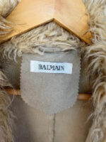 Balmain womens Y2K Beige Faux Shearling Fur Afghan Penny Lane Long Coat — photo 7 of 15