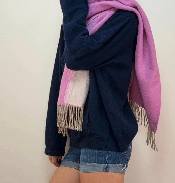 Begg&Co Scottish Luxury 100% Cashmere Reversible Scarf Pink Fringed Oversized