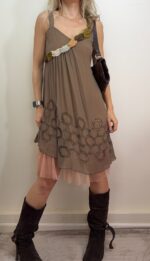 Chloe 100% silk slip flared strappy dress beige pink sheer embroidered — photo 2 of 13