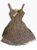Chloe 100% silk slip flared strappy dress beige pink sheer embroidered — photo 4 of 13