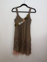 Chloe 100% silk slip flared strappy dress beige pink sheer embroidered — photo 7 of 13