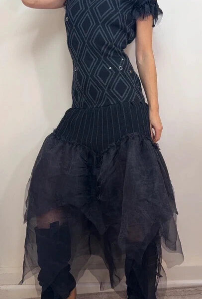 Clements Ribeiro Custom 100% Merino Knit Maxi Fitted Dress UK 8 Organza Flared