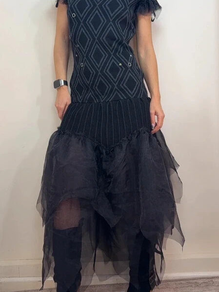 Clements Ribeiro Custom 100% Merino Knit Maxi Fitted Dress UK 8 Organza Flared