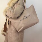 Coach Metro Horse & Carriage Large Tote Bag Beige Crossgrain Leather Shopper