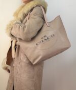 Coach Metro Horse & Carriage Large Tote Bag Beige Crossgrain Leather Shopper