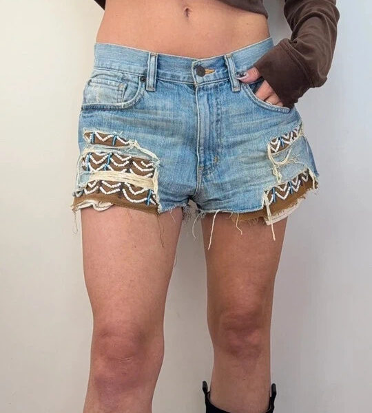 Denim & Supply Ralph Lauren Womens Mid 10”Rise Beaded Denim Shorts W28 UK 10