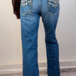 Gap Womens Flare low 9”rise blue bootcut jeans W30/33 L30.5 UK 10-12 embroidered