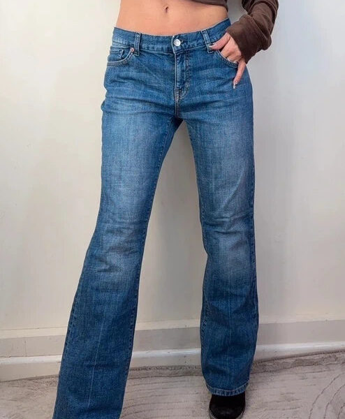 Gap Womens Flare low 9”rise blue bootcut jeans W30/33 L30.5 UK 10-12 embroidered