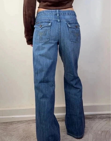 Jordache Womens Mid Rise 9” Bootcut Flare Jeans W32/36 L31.5 UK14-16 Flap Pocket