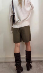 Lellgmode Women's 80s Wool Pleated Khaki Shorts — photo 3 of 15