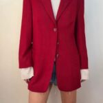 Lucia Womens 90s Burgundy Virgin Wool Blazer UK 10-12 Oversized Button Jacket
