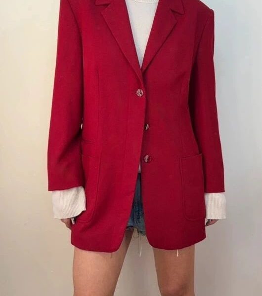 Lucia Womens 90s Burgundy Virgin Wool Blazer UK 10-12 Oversized Button Jacket