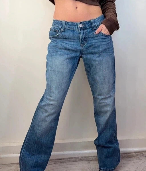 Maurices Womens Bootcut mid 9.5”rise blue jeans W31 L30 UK 10-12 embroidered y2k